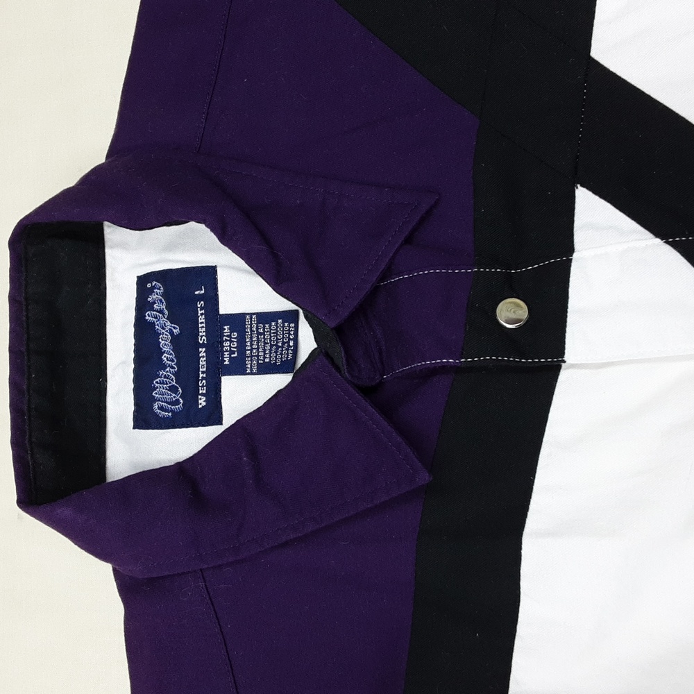 Wrangler Western Shirt Men's Size Large White Purple and Black